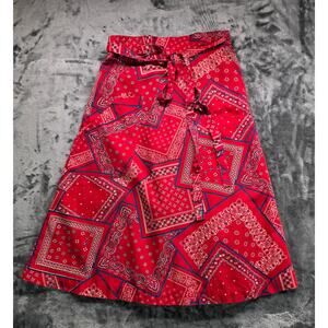 Claire Marie Vintage Wrap Apron Skirt Red Bandana Patchwork Boho Knee Length